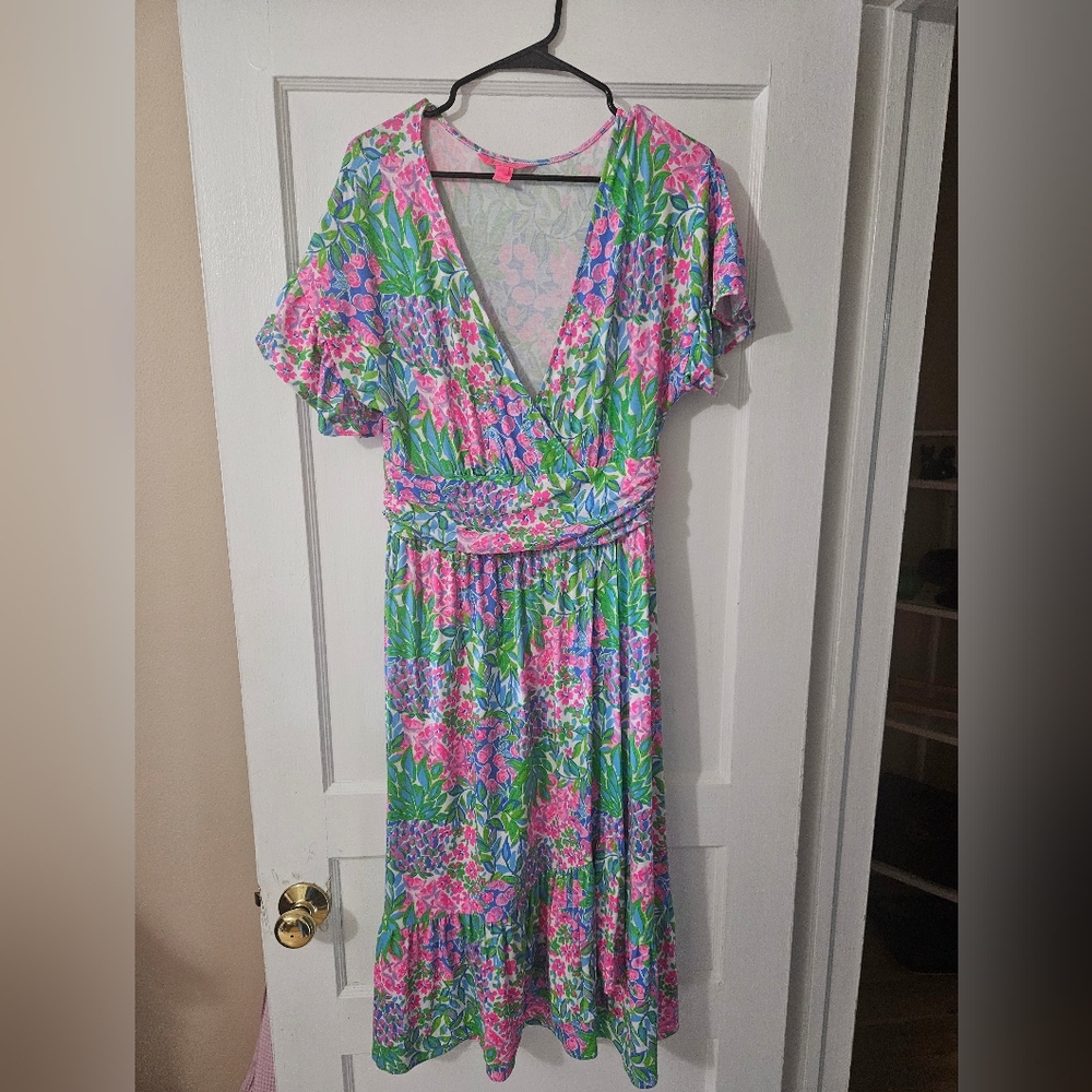 Lilly Pulitzer Pink and Green Flutter Sleeve Sundress